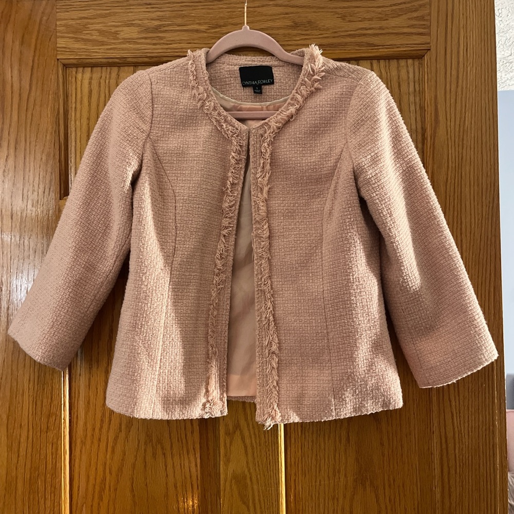 Cynthia Rowley Pink Blazer with Cropped Length and Collarless Neckline